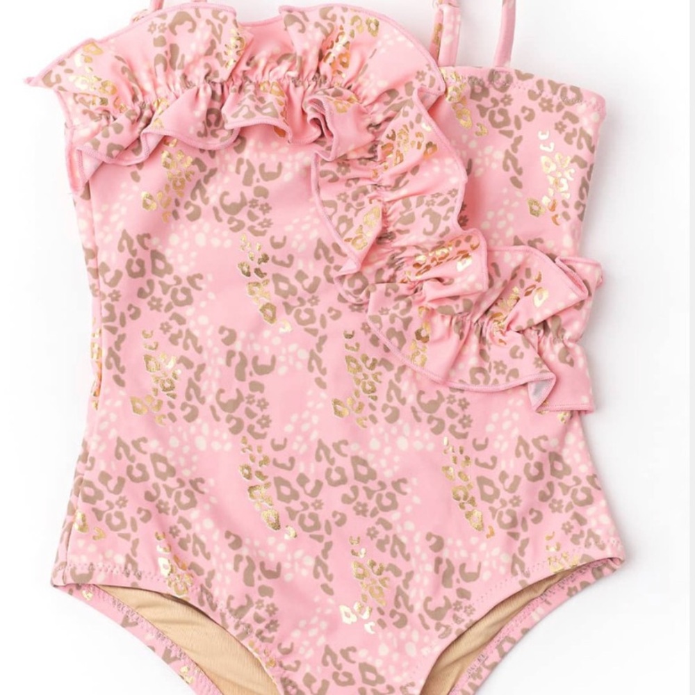 Shade Critters Pink Leopard Ruffle Swimsuit